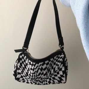 Mango beaded shoulder bag, black/white checkerboard